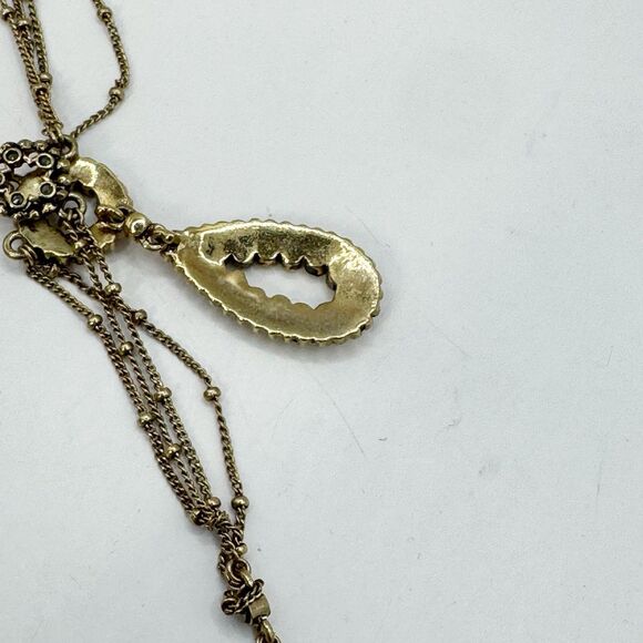 Monet Victorian Revival Festooned Marcasite Drop Bib Necklace Gold Tone 16-18” - Picture 6 of 13